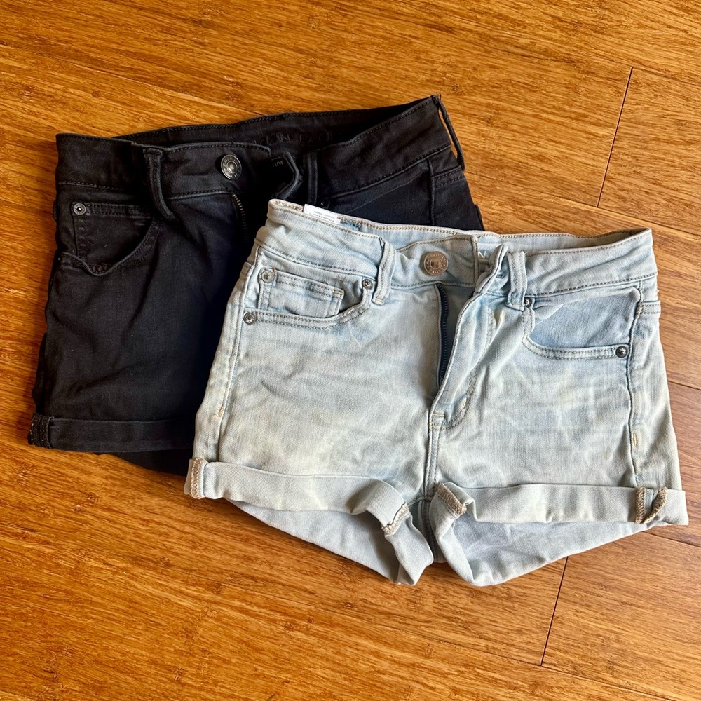 American Eagle Outfitters Black and Light Blue Jean Shorts